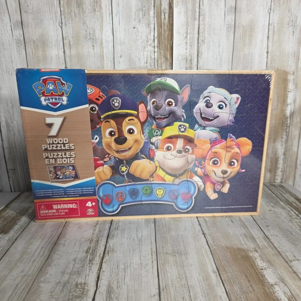 Paw Patrol 7 Wood Puzzles Set in Storage Box Spin Master Kids Jigsaw Puzzles NEW